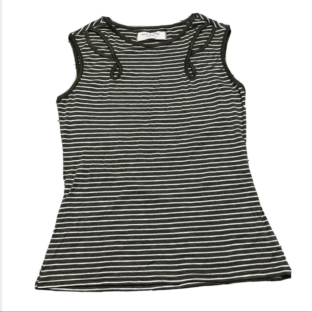 Max Studio Striped Cotout Tank Top Sleeveless Green Sz S